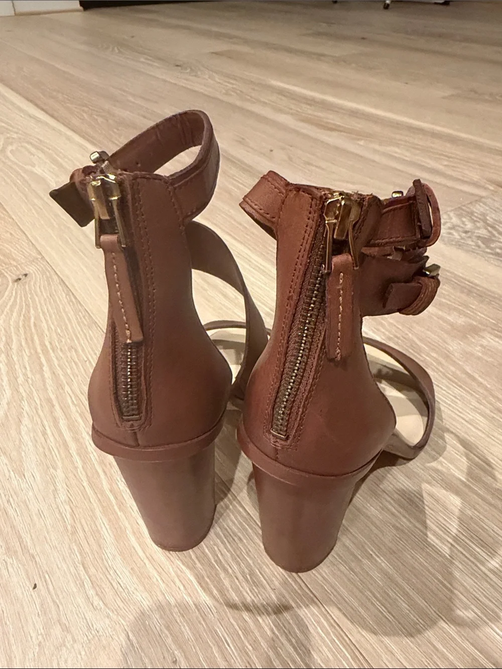 Dolce Vita Cognac Brown Leather Block Heel Sandals